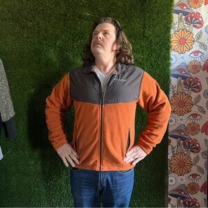 Columbia Field Gear Fleece Jacket Coat L Large Orange Mens Interchange